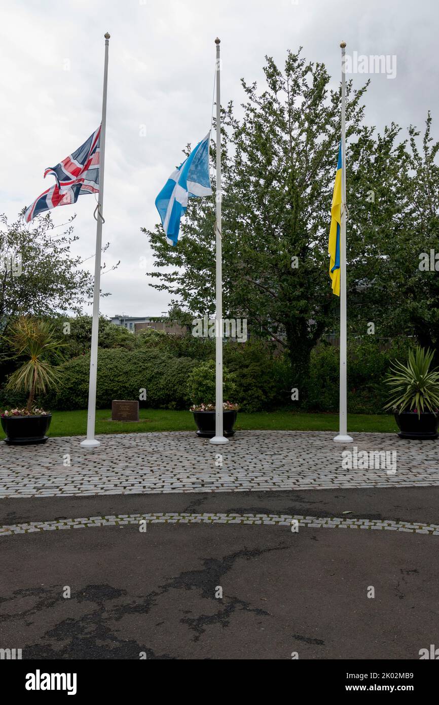 Paisley Renfrewshire council flags at halfmast Queen Elizabeth`s